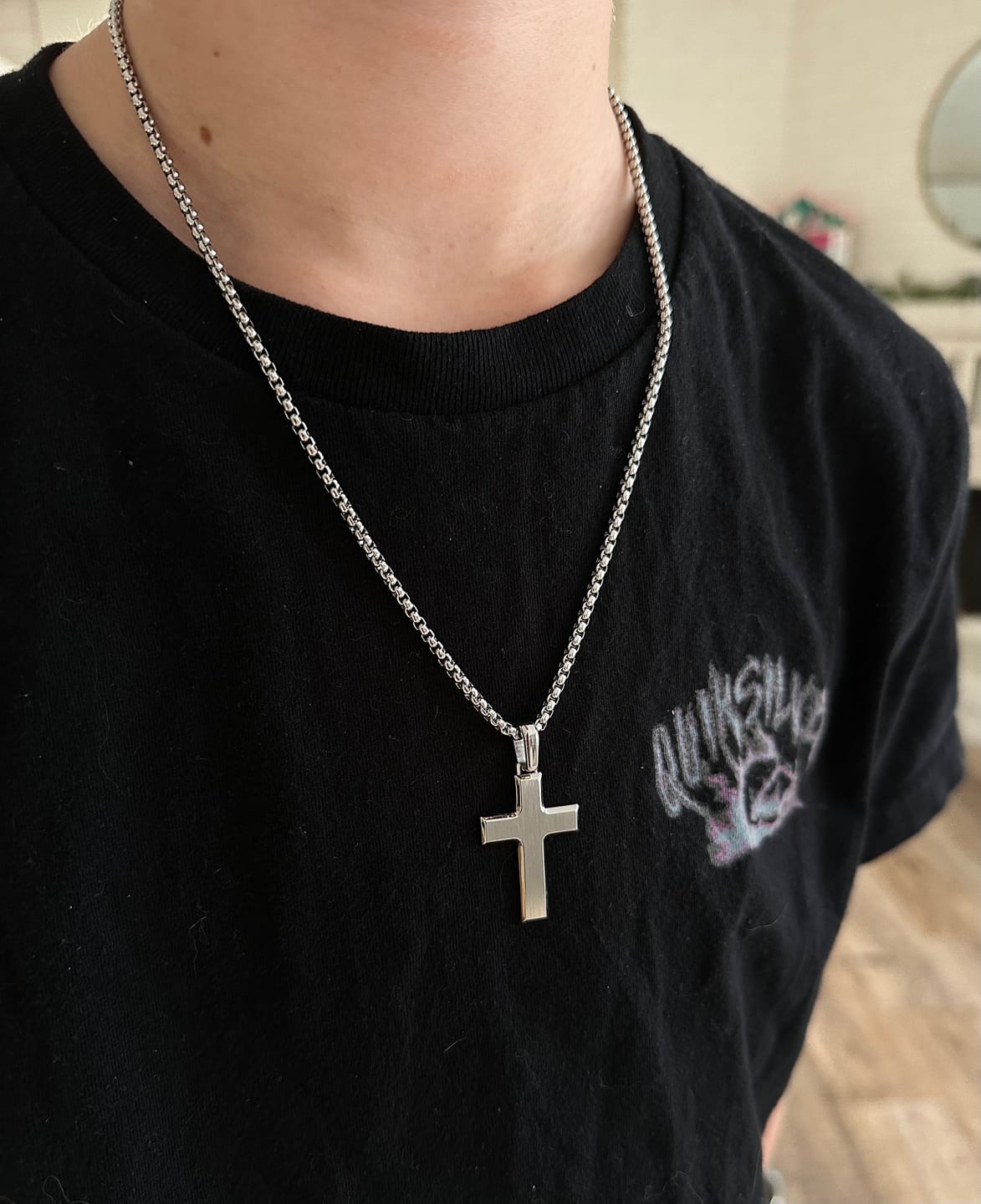 Customer photo review of Beveled Edge Cross Pendant