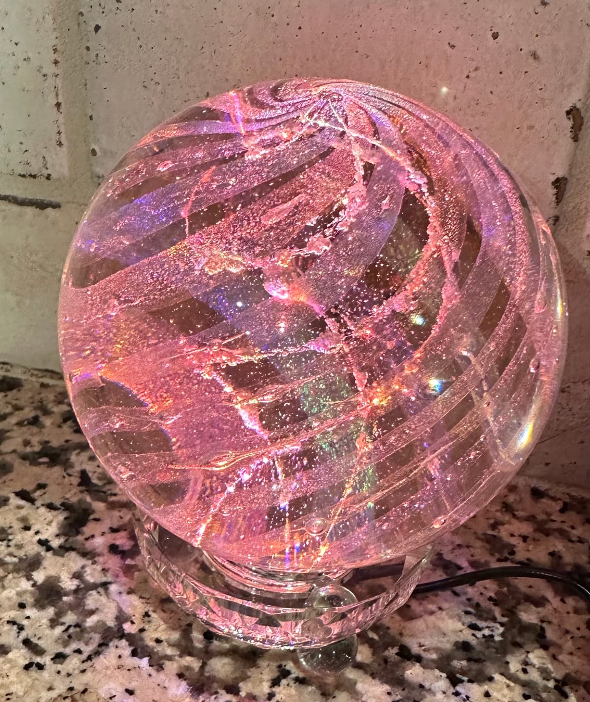 Customer photo review of Illuminated Dichroic Rainbow Orb with Cremains