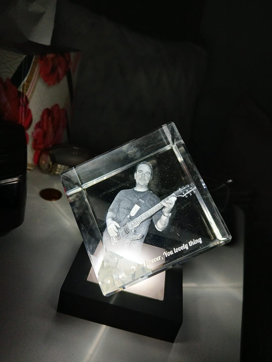 Customer photo review of NZ Made Personalised Large 3D Photo Crystal Diamond - 70mm x 70mm x 70mm