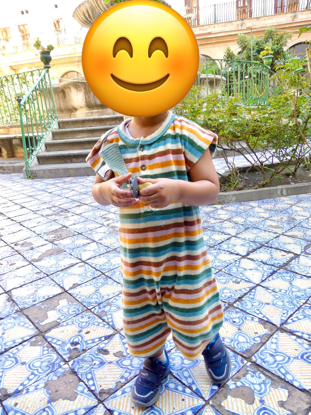 Customer photo review of Rainbow Striped Towelling Romper