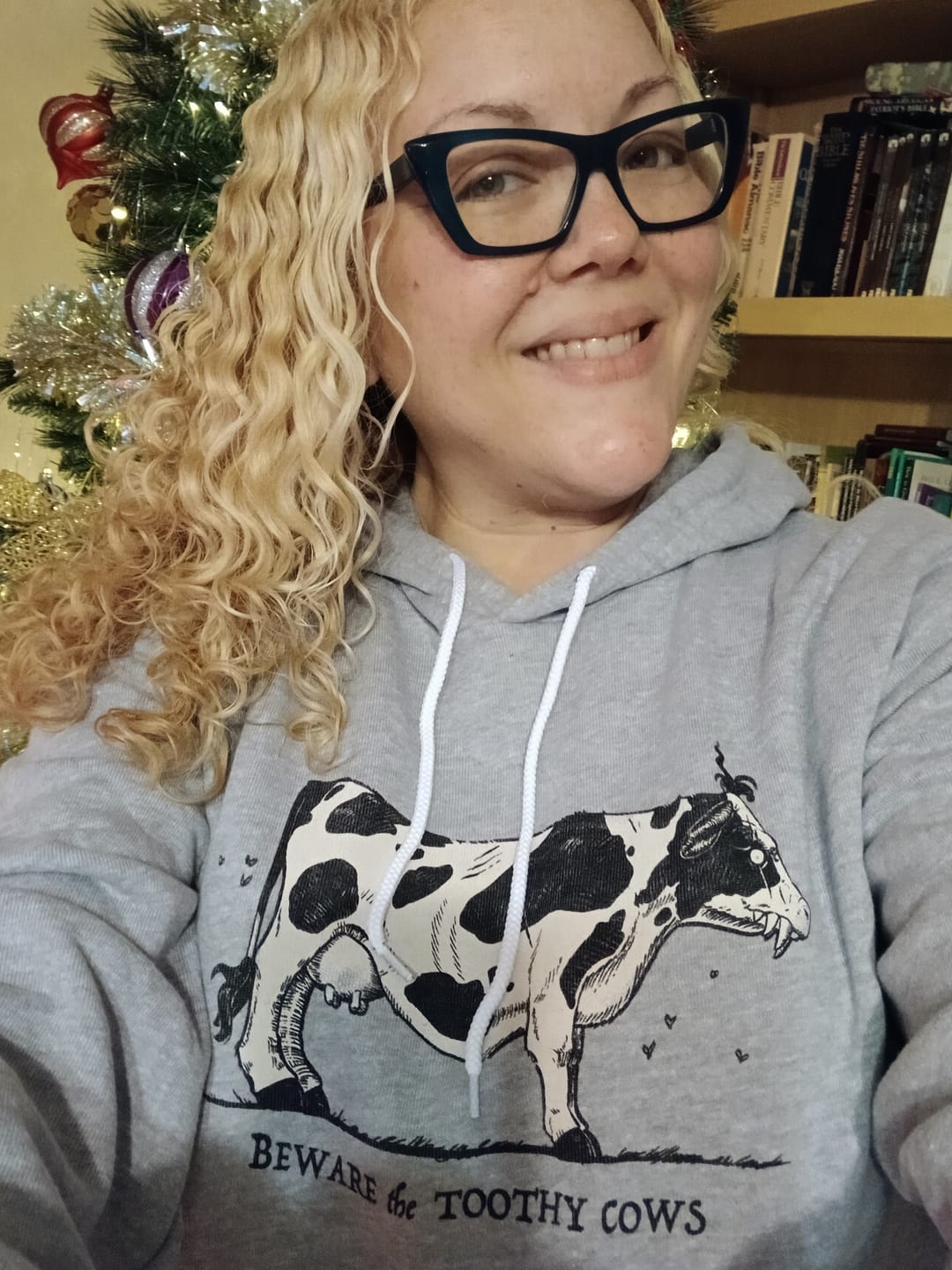 Customer photo review of Toothy Cow Hoodie