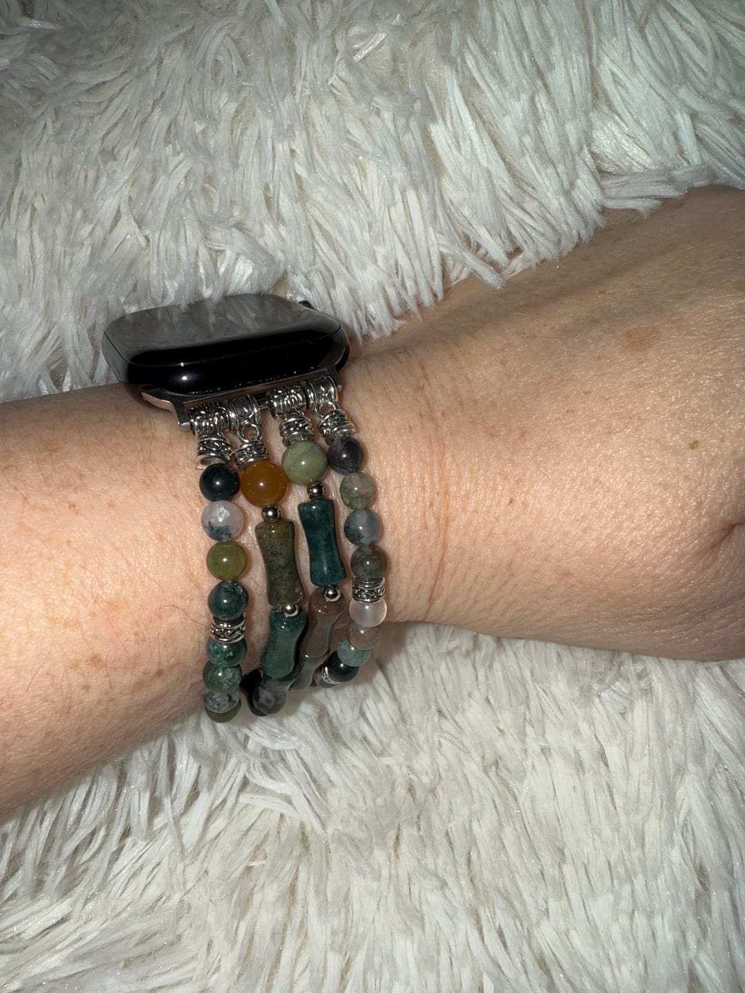 Customer photo review of Vintage Agate Stretch Apple Watch Strap