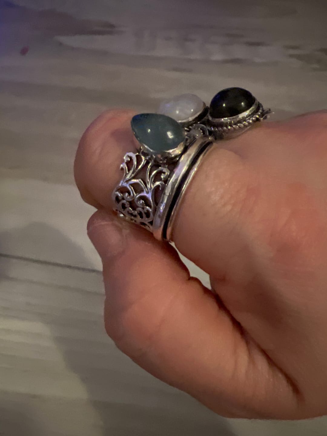 Customer photo review of Teardrop Aquamarine Fidget Ring Sterling Silver