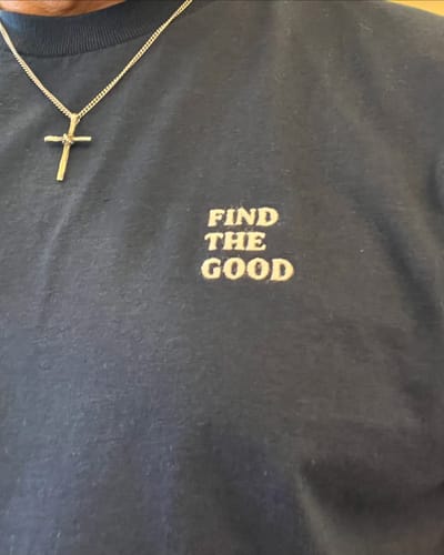 Customer photo review of 3 Simple Words Embroidered Tee - Navy Blue