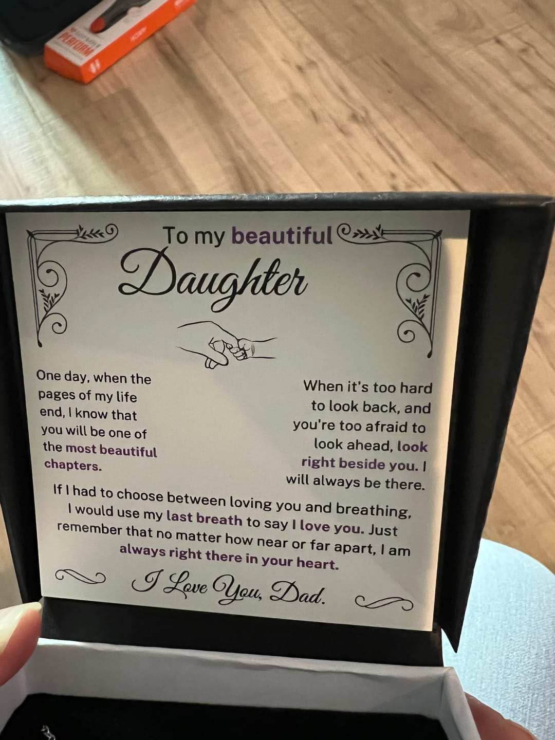 Customer photo review of (Almost Sold Out) I would use my last breath to say I Love You - Necklace For Daughter