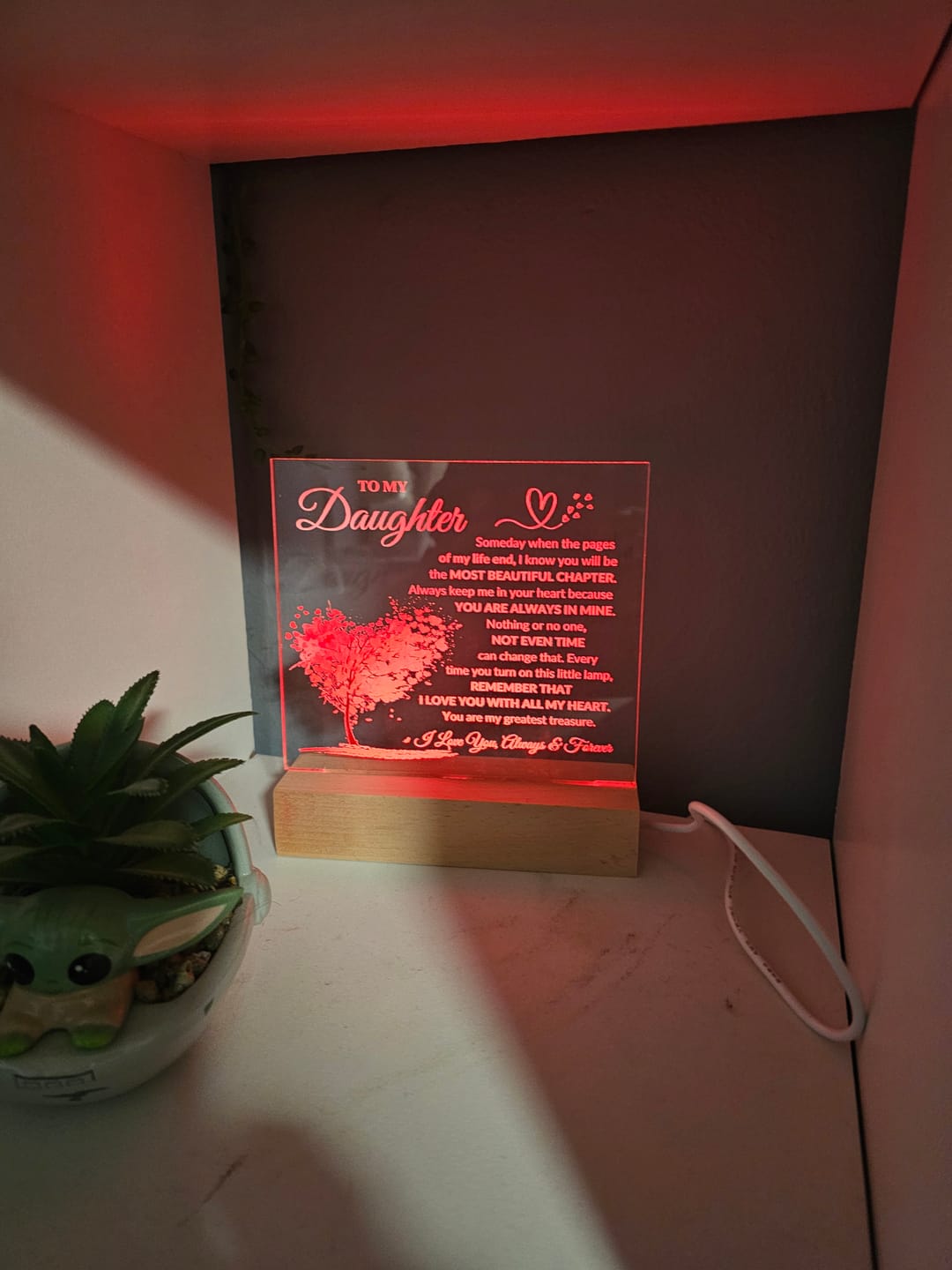 Customer photo review of Daughter "Most Beautiful Chapter" LED Acrylic Plaque