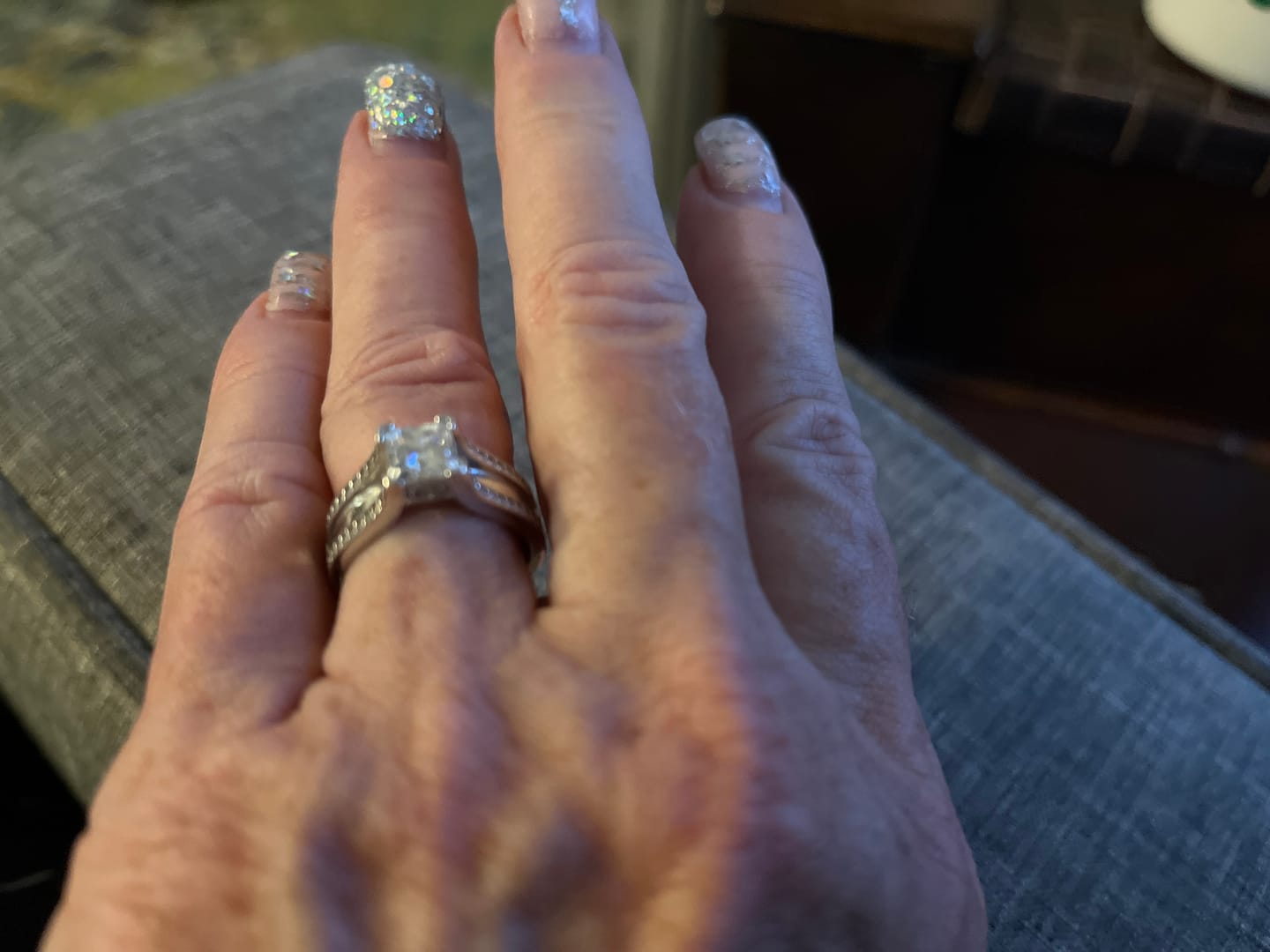 Customer photo review of Princess Cut Moissanite Triple Row Pave Engagement Ring