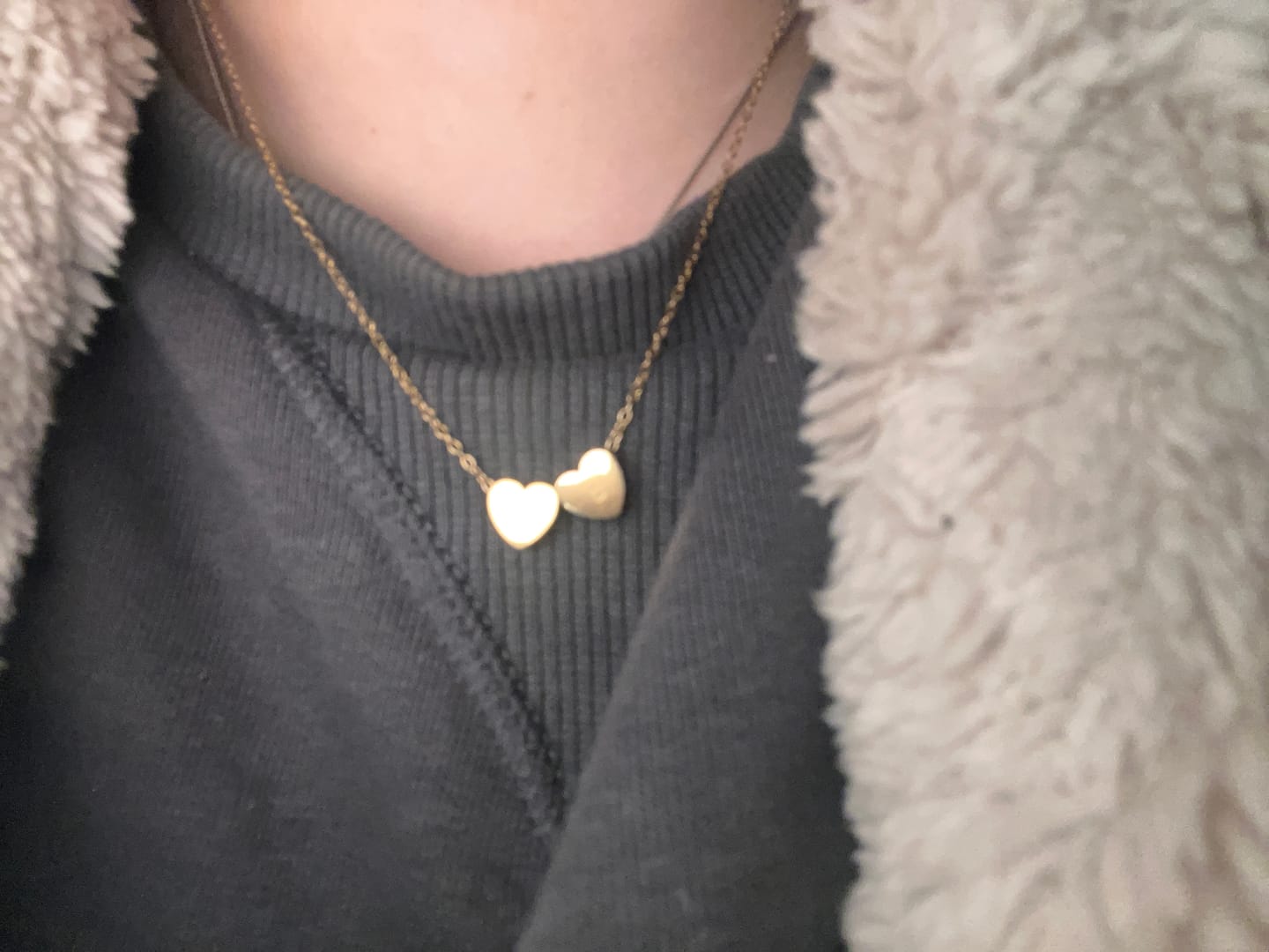 Customer photo review of Amo Heart Double Bead Necklace in Gold