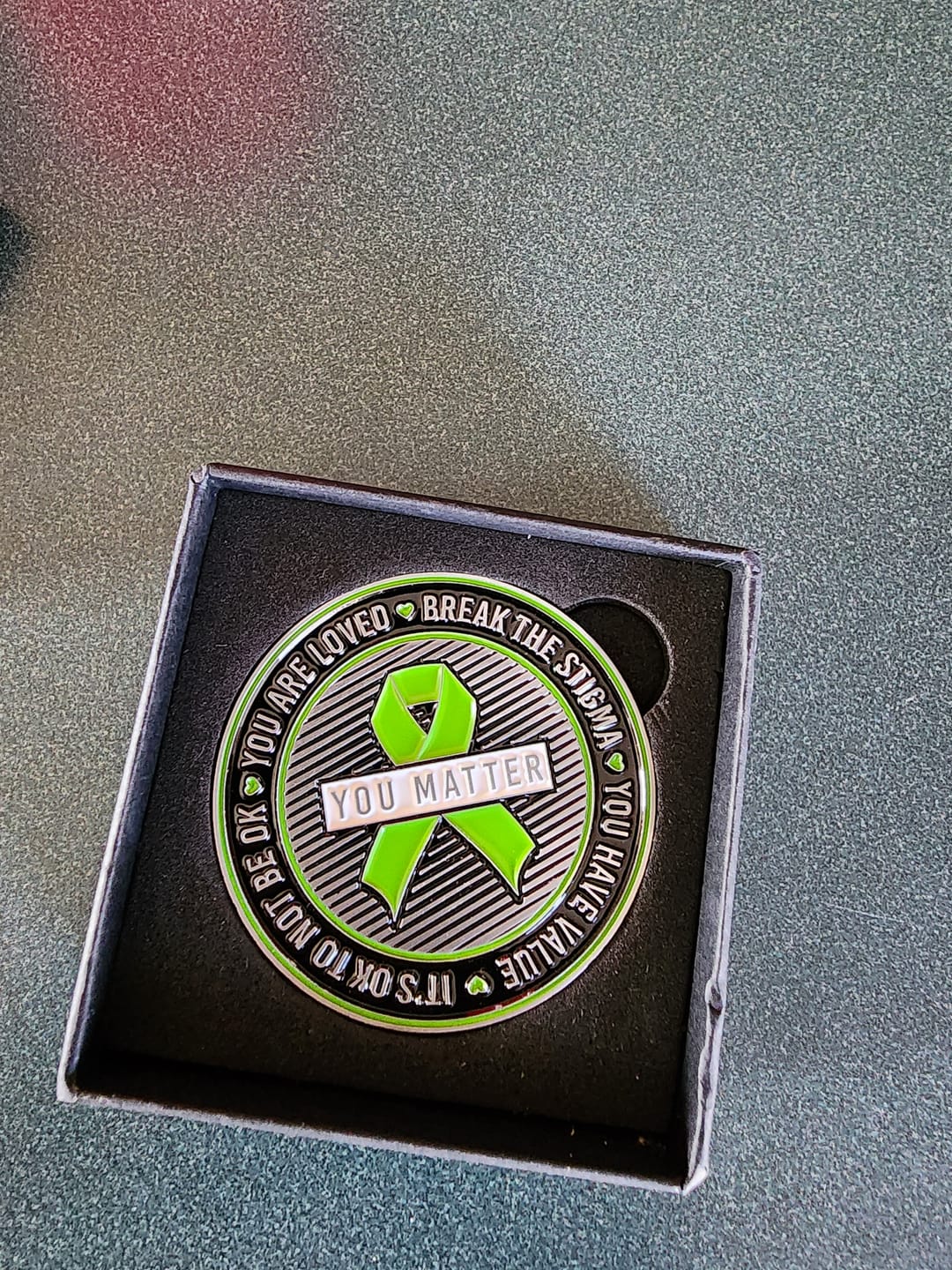 Customer photo review of Mental Health Awareness - Challenge Coin
