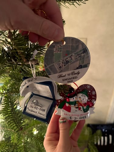 Customer photo review of Engagement Ornament - Custom Map Gift Ceramic Ornament