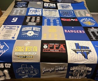 T-shirt quilt featuring george west rangers by Janna from TX