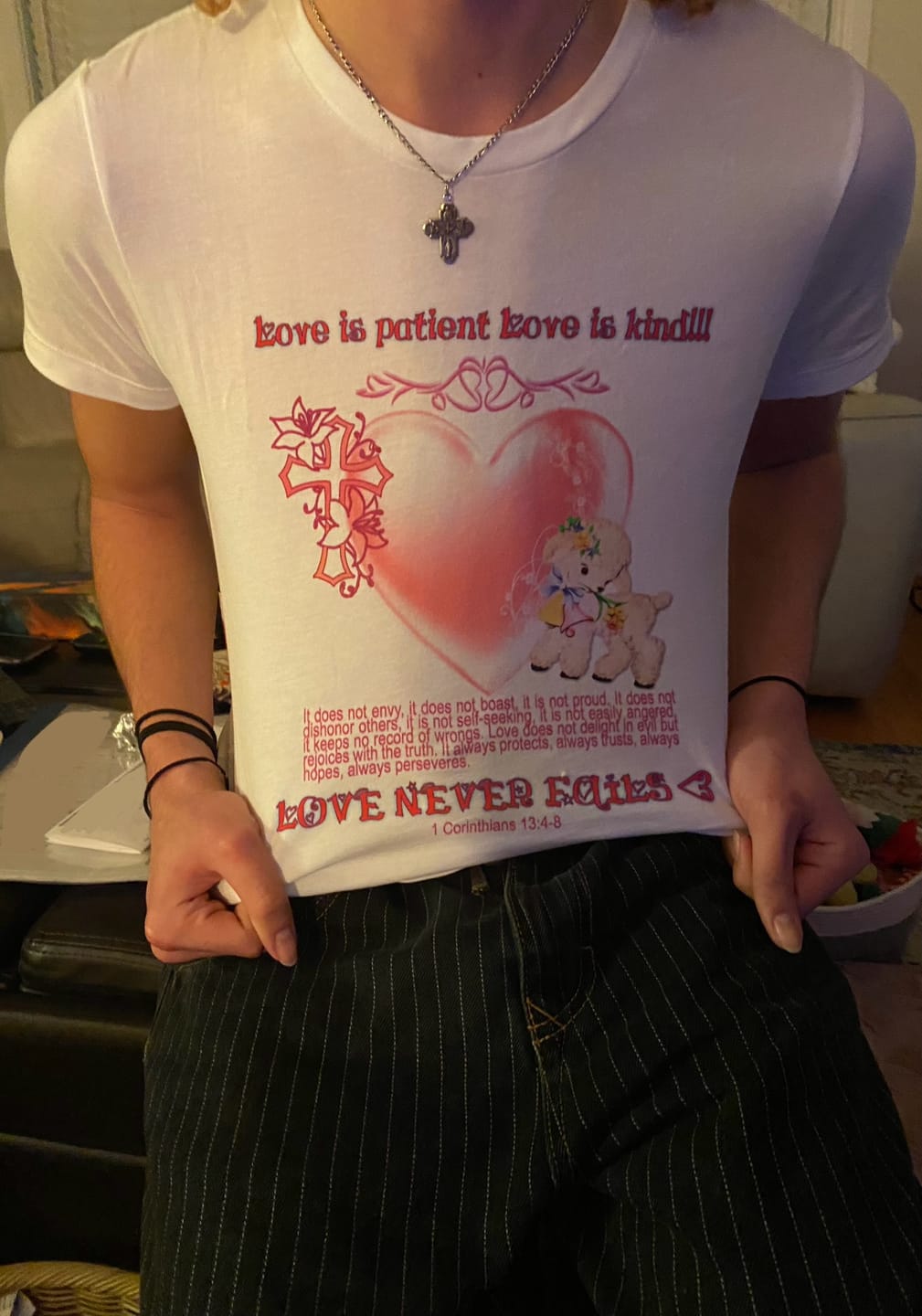 Customer photo review of 1 CORINTHIANS 13 GIRLY TEE