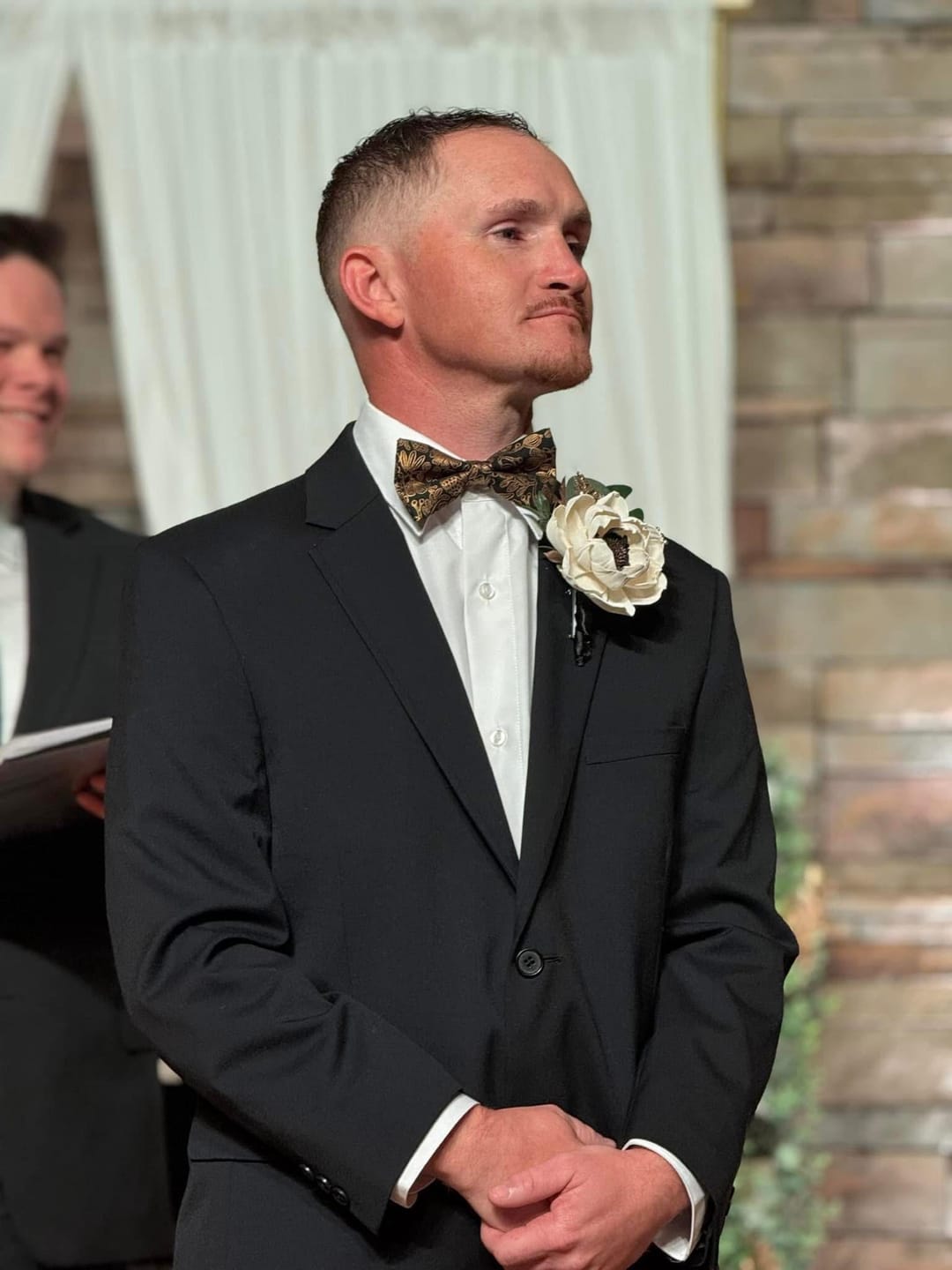 Customer photo review of Black & Gold Floral Bow Tie and Black & Gold Suspenders Set - New Years
