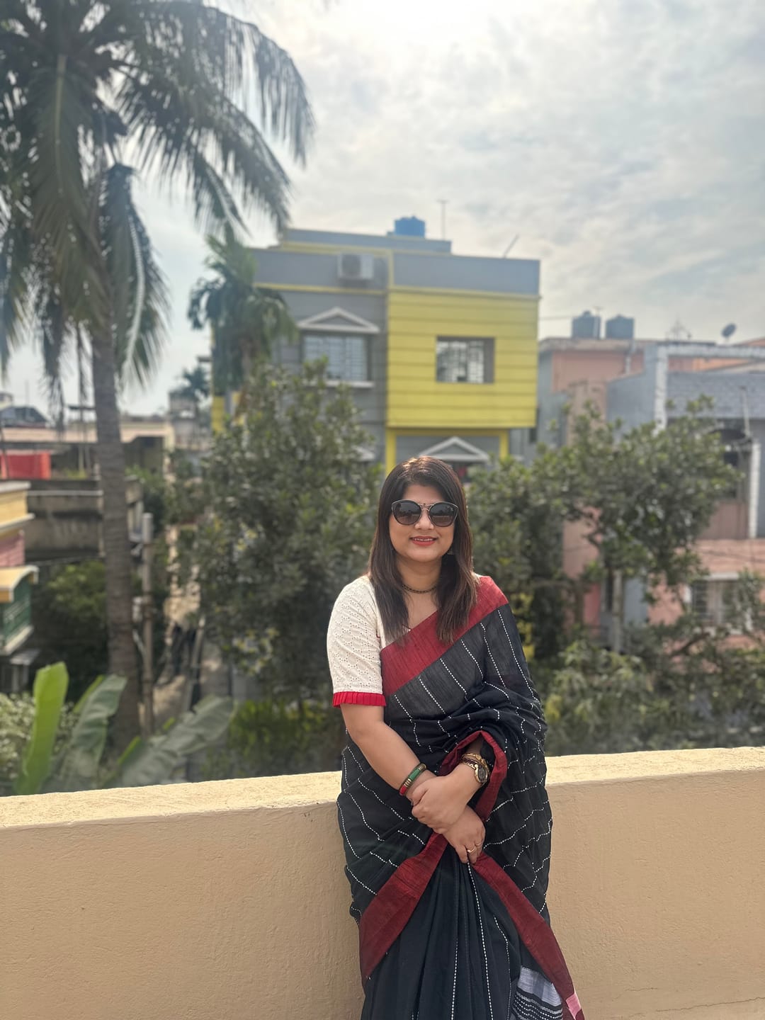 Customer photo review of Midnight Black Cotton Saree