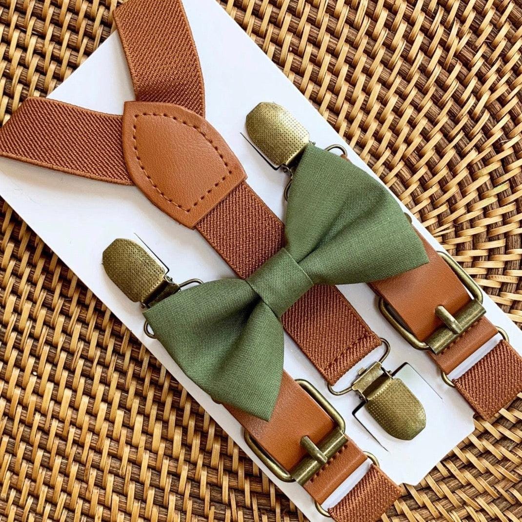 Customer photo review of Olive Bow Tie & Cognac Buckle Suspenders Set
