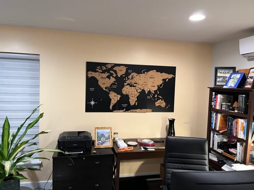 Customer photo review of Wooden Cork World Map with Pins - Add Travel Photos