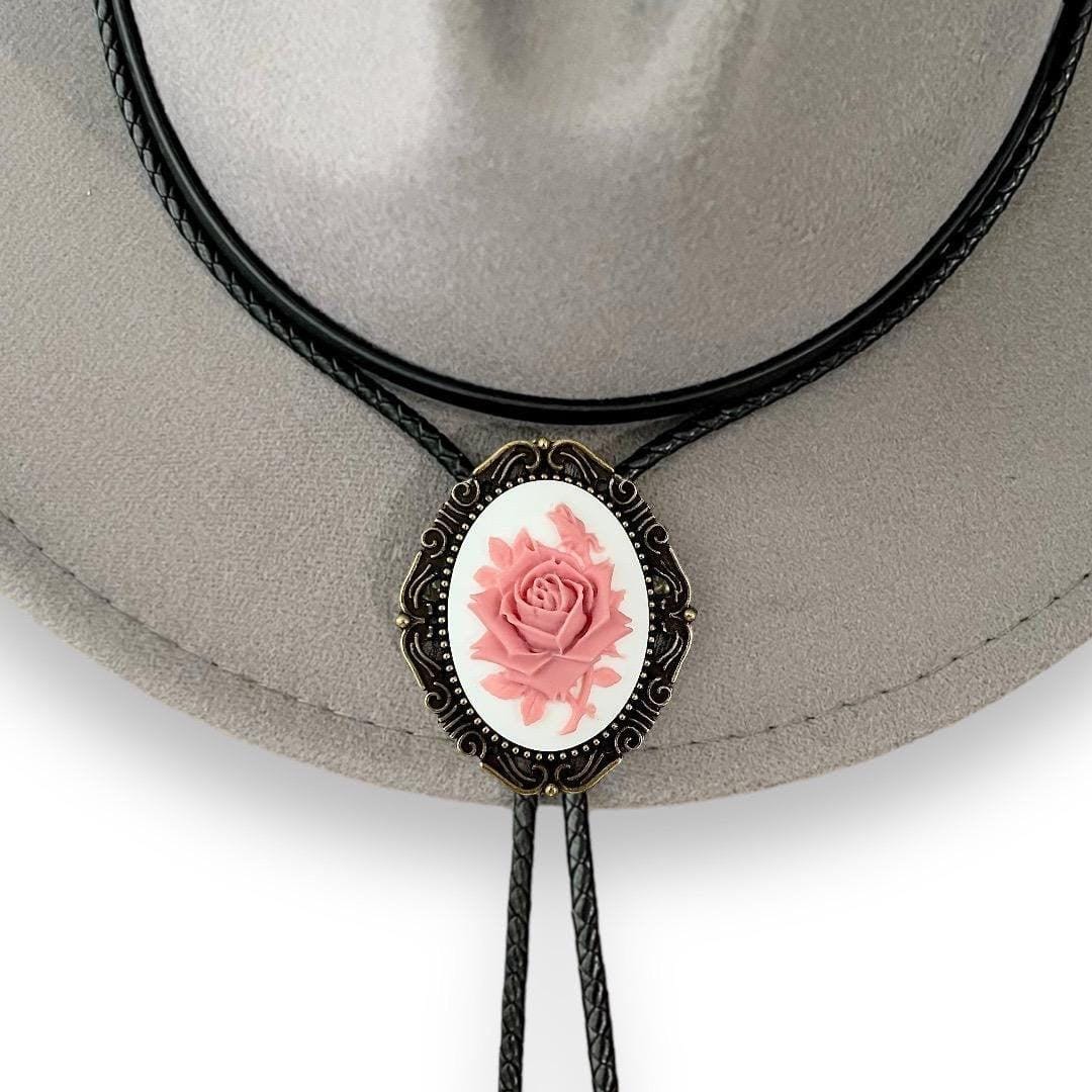 Customer photo review of Bolo Tie with Rose - White & Pink Flower for Western Gifts