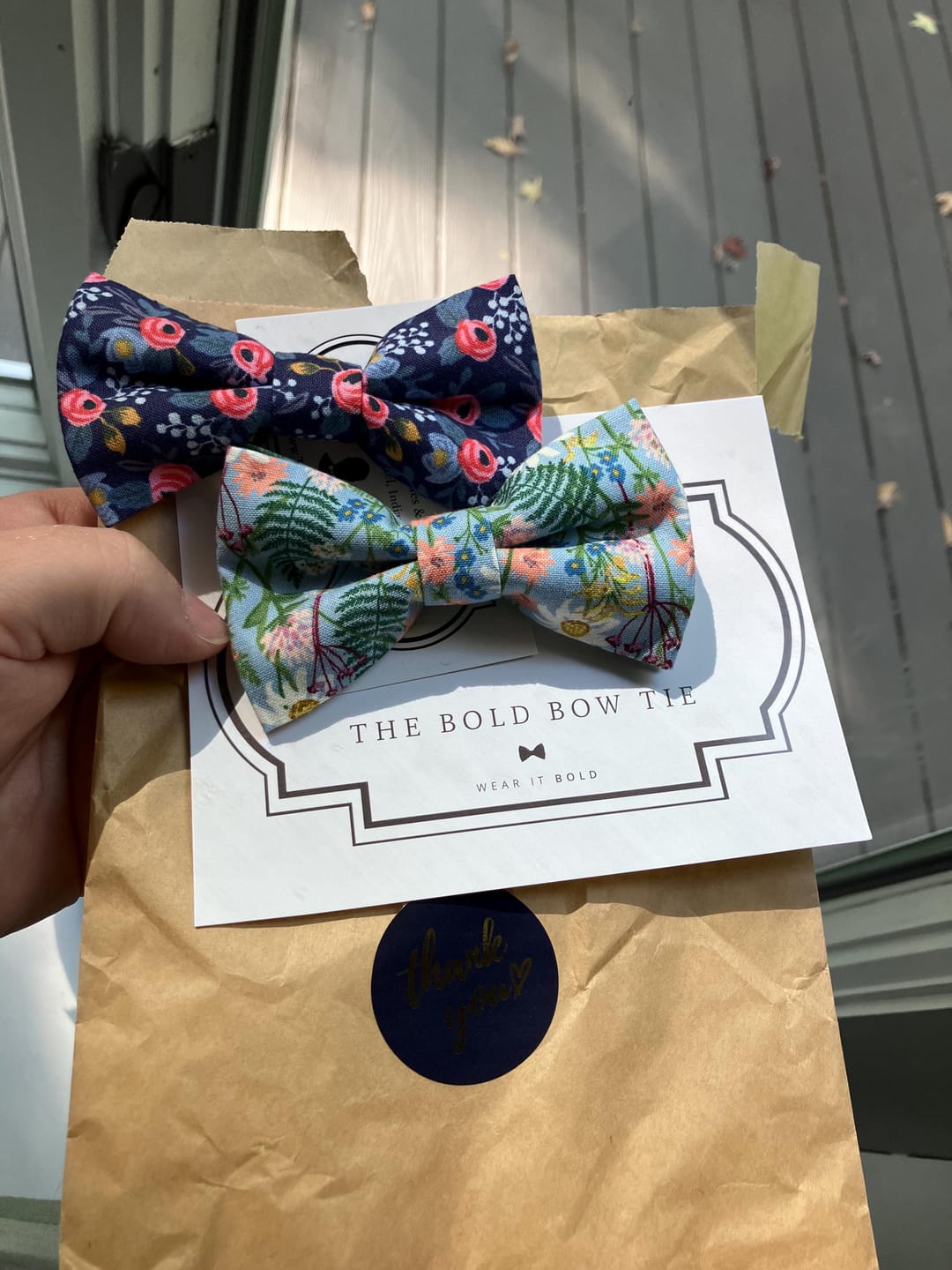 Customer photo review of Navy Rose Bow Tie & Navy Buckle Suspenders Set