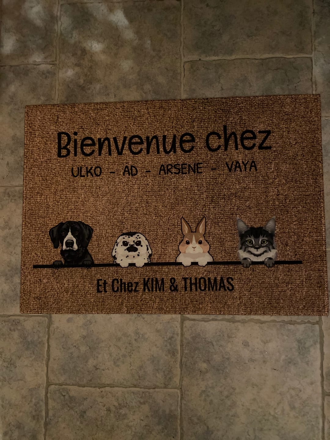 Customer photo review of Tous mes amis à poils - Paillasson personnalisé