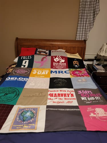 T-shirt quilt with sports, activism themes by Janet from PA