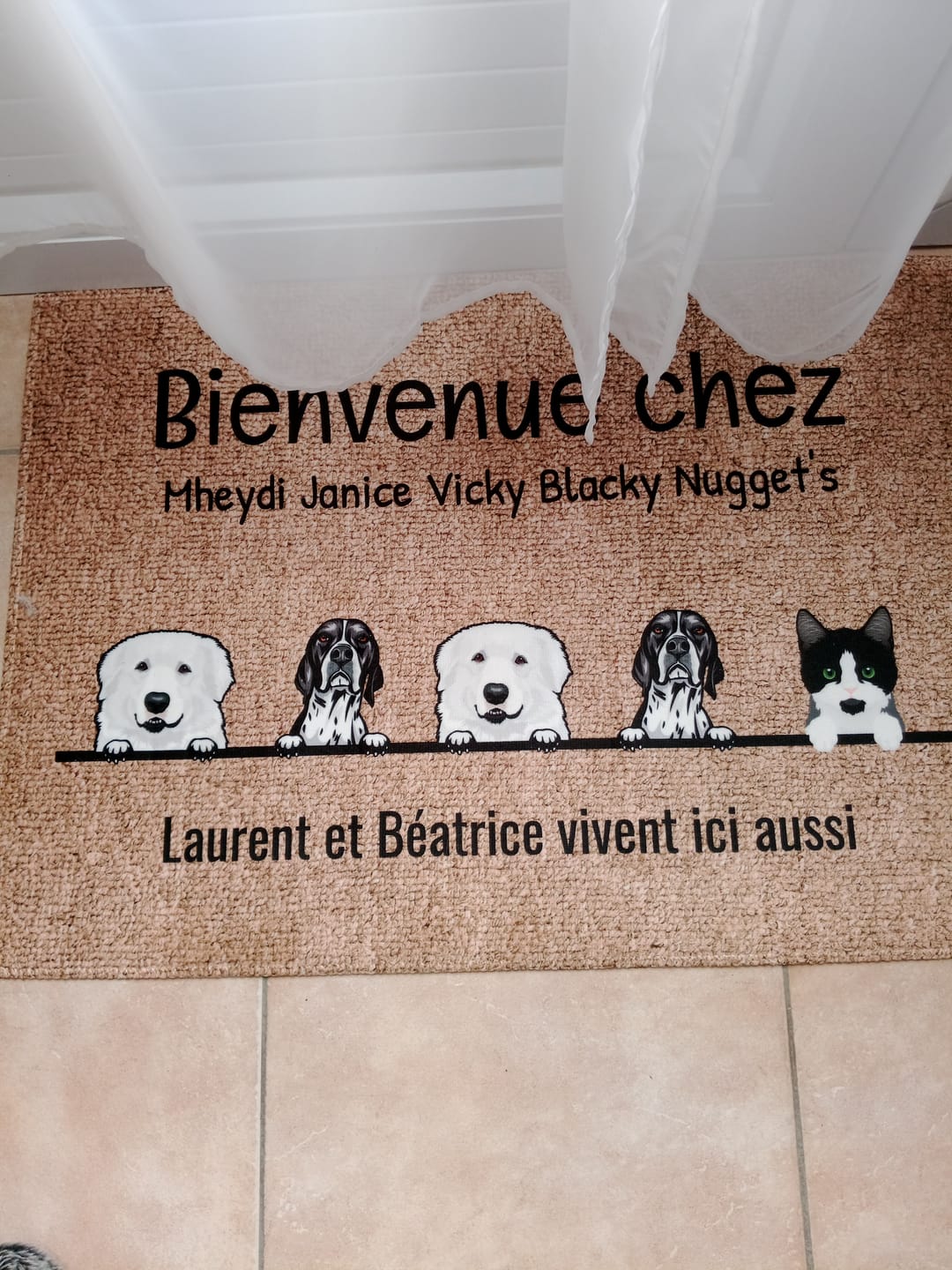 Customer photo review of Tous mes amis à poils - Paillasson personnalisé