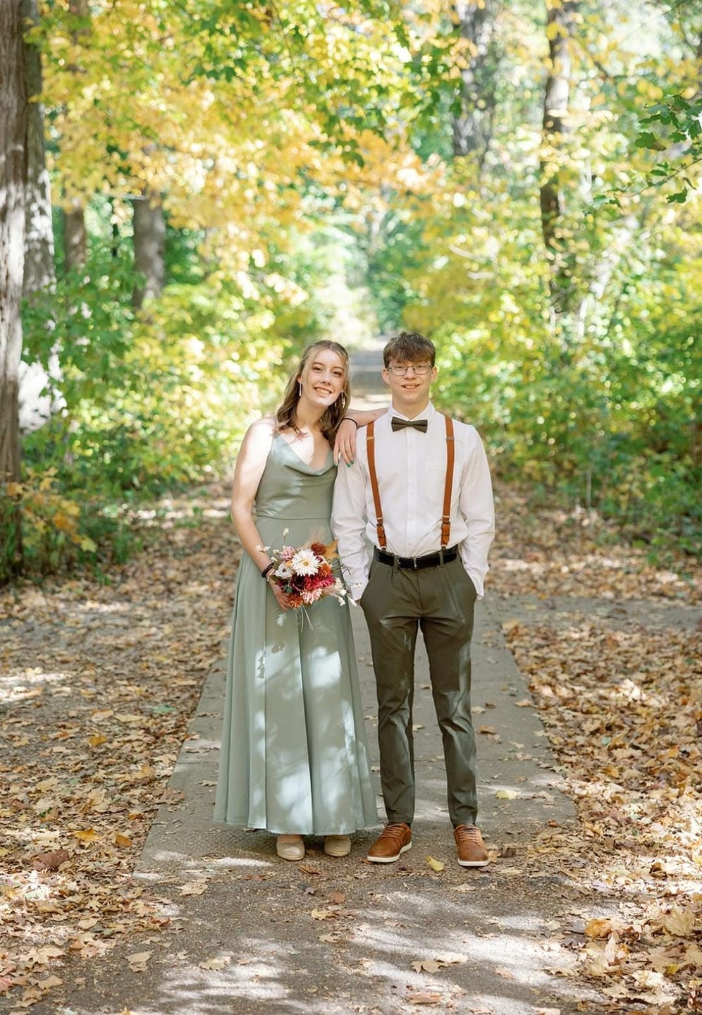Customer photo review of Olive Bow Tie & Cognac Buckle Suspenders Set