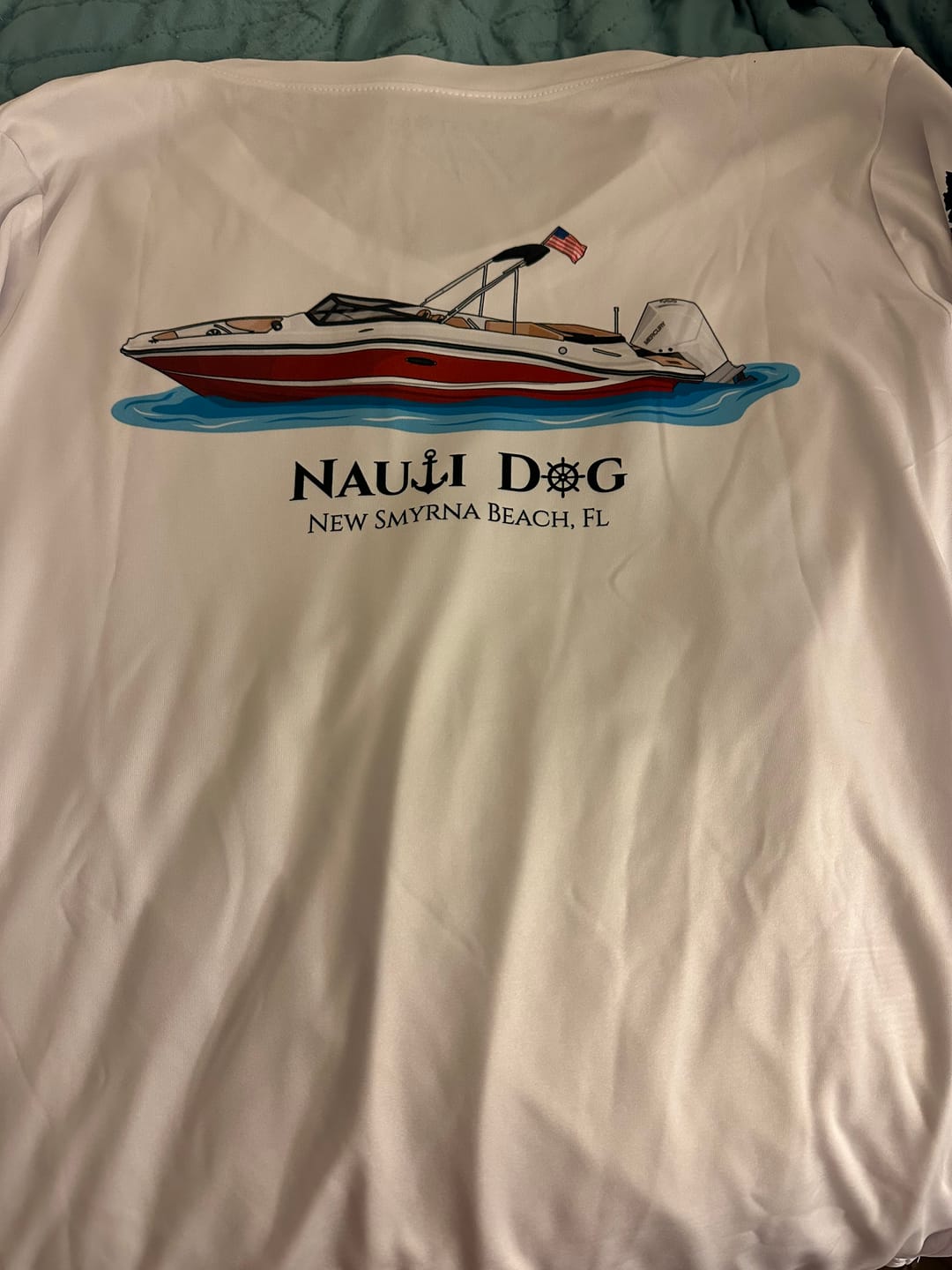 Customer photo review of American Flag Women's Dri-Fit Custom Boat Shirts - Long Sleeve