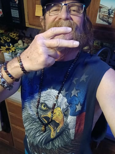 Customer photo review of Black Onyx African Turquoise Beads 108 Mala Necklace Meditation Jewelry