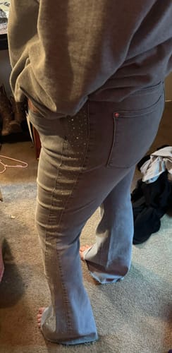 Customer photo review of Judy Blue Mid-Rise Rhinestone Side Panel Flares