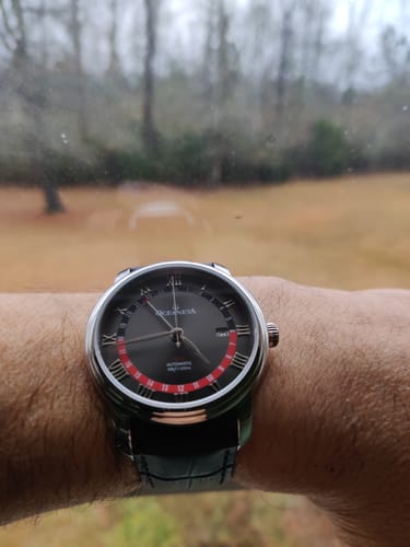 Customer photo review of Oceaneva Men's OceanTrek GMT Automatic 200m Leather Watch Black
