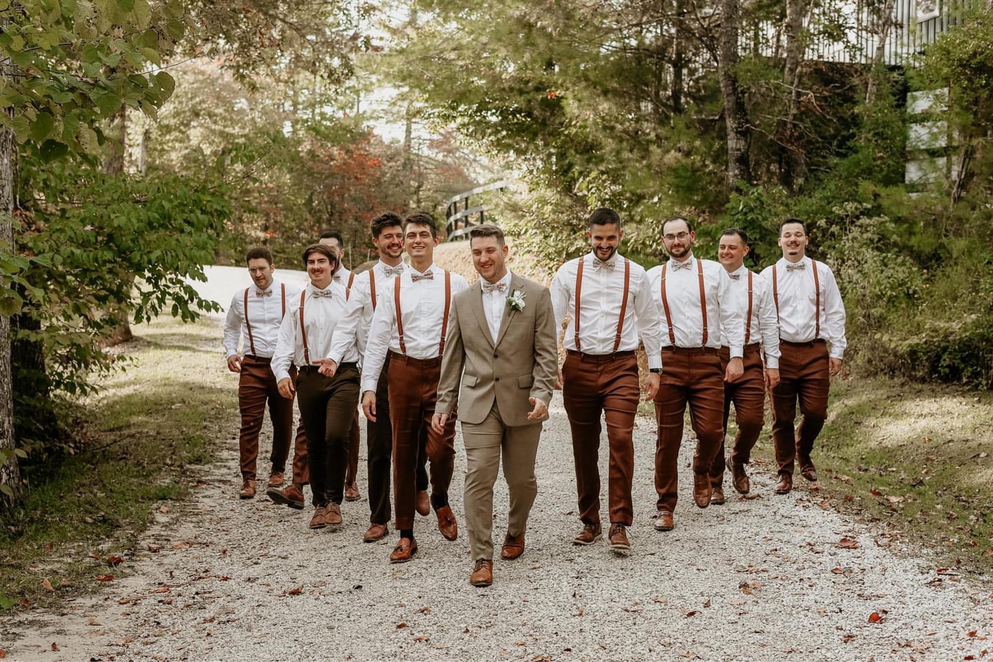 Customer photo review of Wonderland Garden Bow Tie & Cognac Buckle Suspenders Set