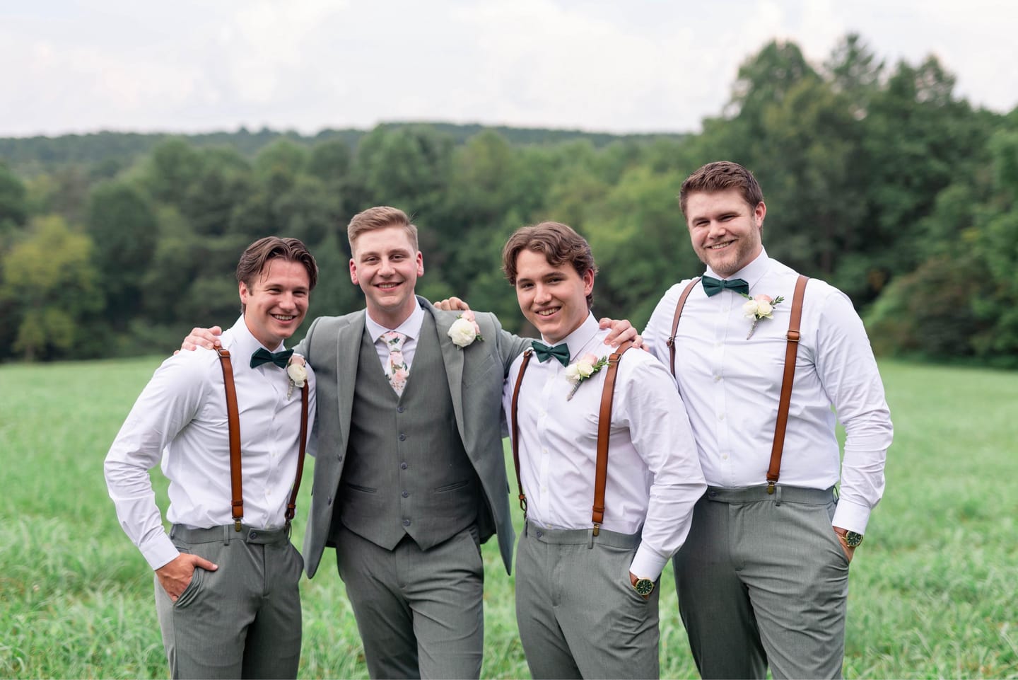 Customer photo review of Emerald Green Satin Bow Tie & Cognac Buckle Suspenders Set