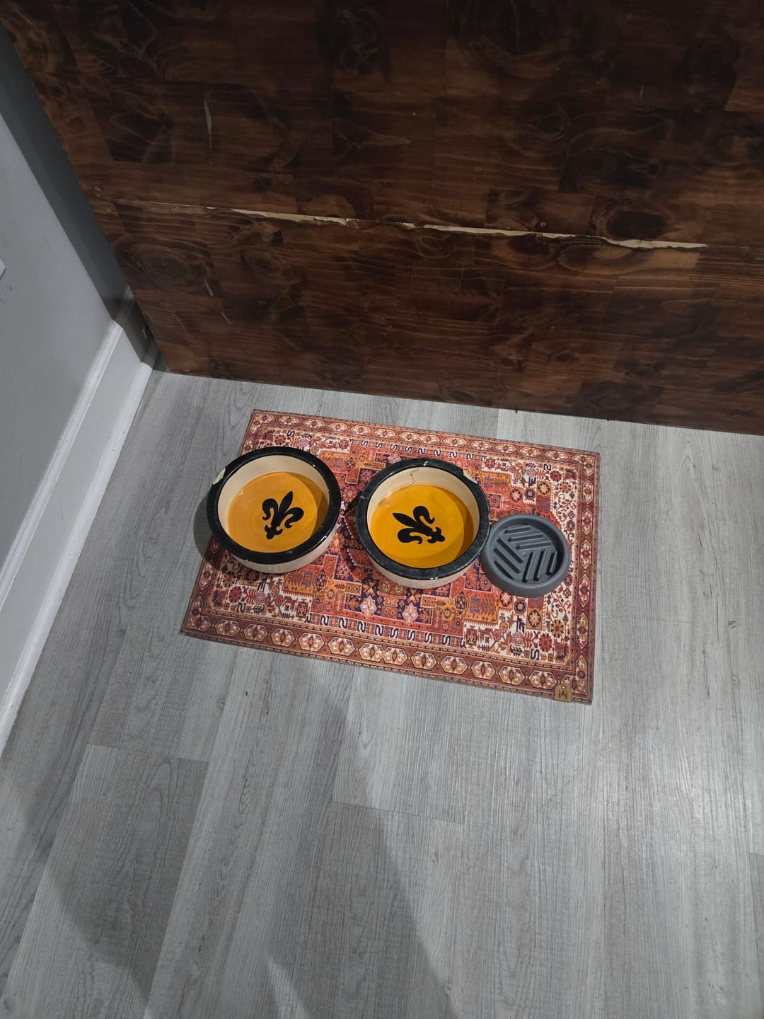 Customer photo review of Dog Bowl Mat, Nonslip, Machine Washable - Ophelia // Personalization: Not requested on this item.
