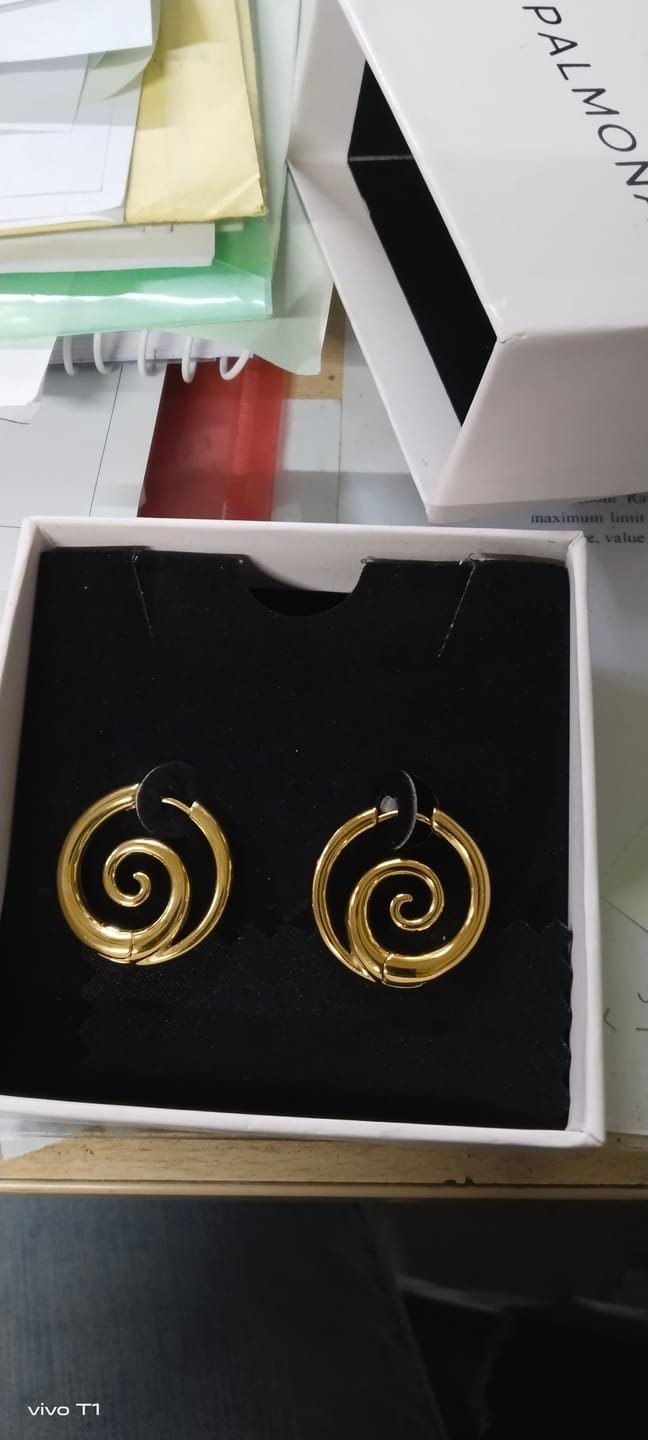 Customer photo review of Spiral Serenity Gold Hoops Earrings