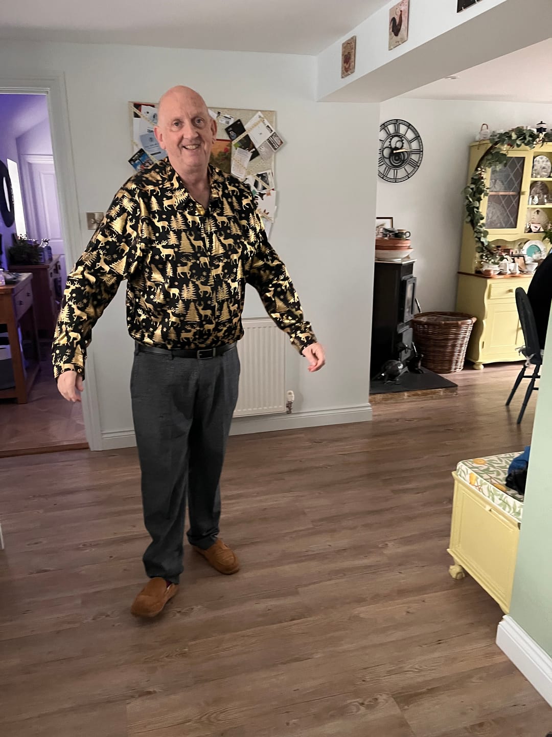 Customer photo review of Men's Golden Christmas Reindeer Festive Print Long Sleeve Shirt