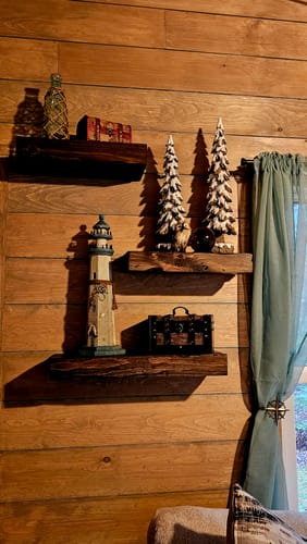 Customer photo review of Distressed 3" Thick Floating Shelves