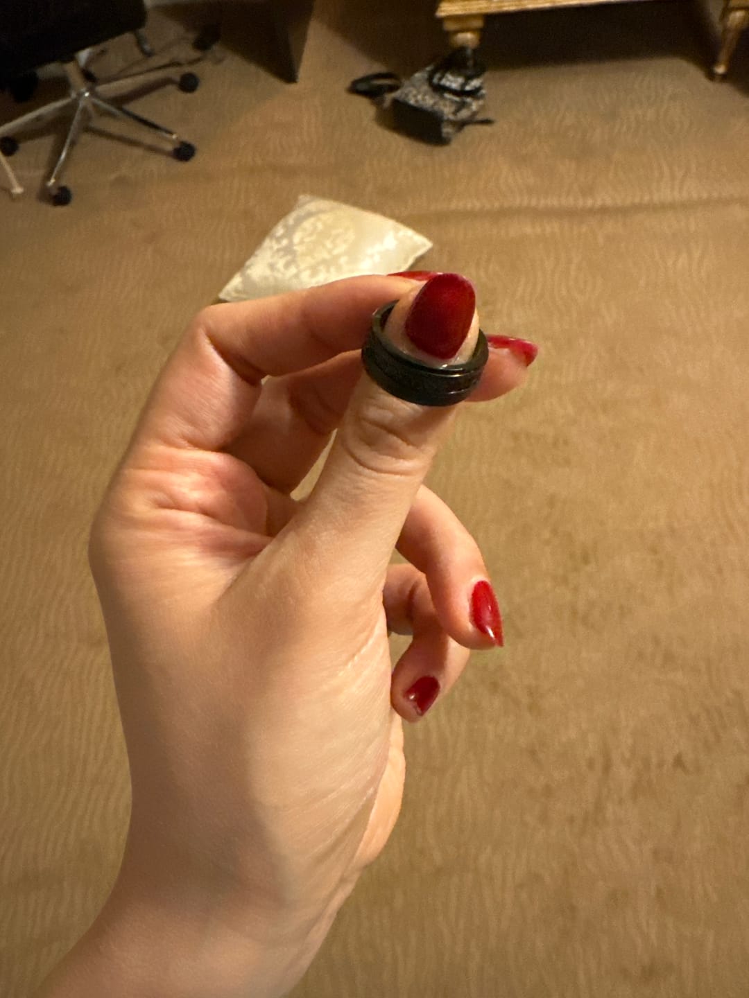 Customer photo review of 8mm Black Titanium Wedding Ring with Round Black Diamonds