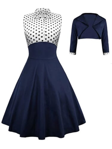 Avis photo d'un client sur Robe Swing Vintage Année 50 à Pois Manches Courtes Pin Up
