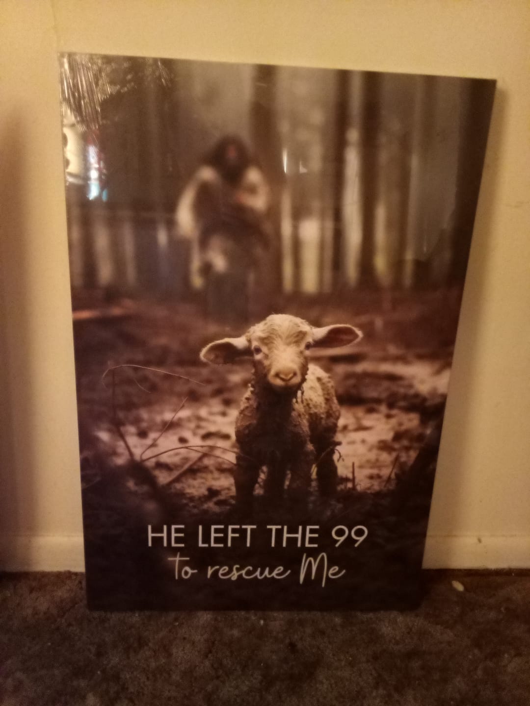 Customer photo review of He Left the 99 to Rescue Me, Jesus and Lost Sheep, Wall Art Canvas