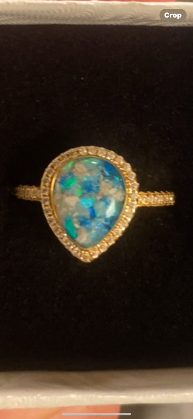 Customer photo review of Bedazzled Pear Opal Ring with Cremation Ashes