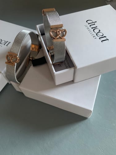 Customer photo review of Mesh charm double heart rosé gold