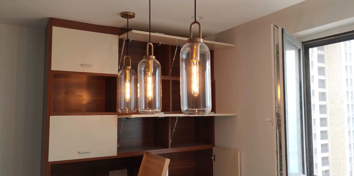 Customer photo review of Frosted Glass Swag Pendant Light