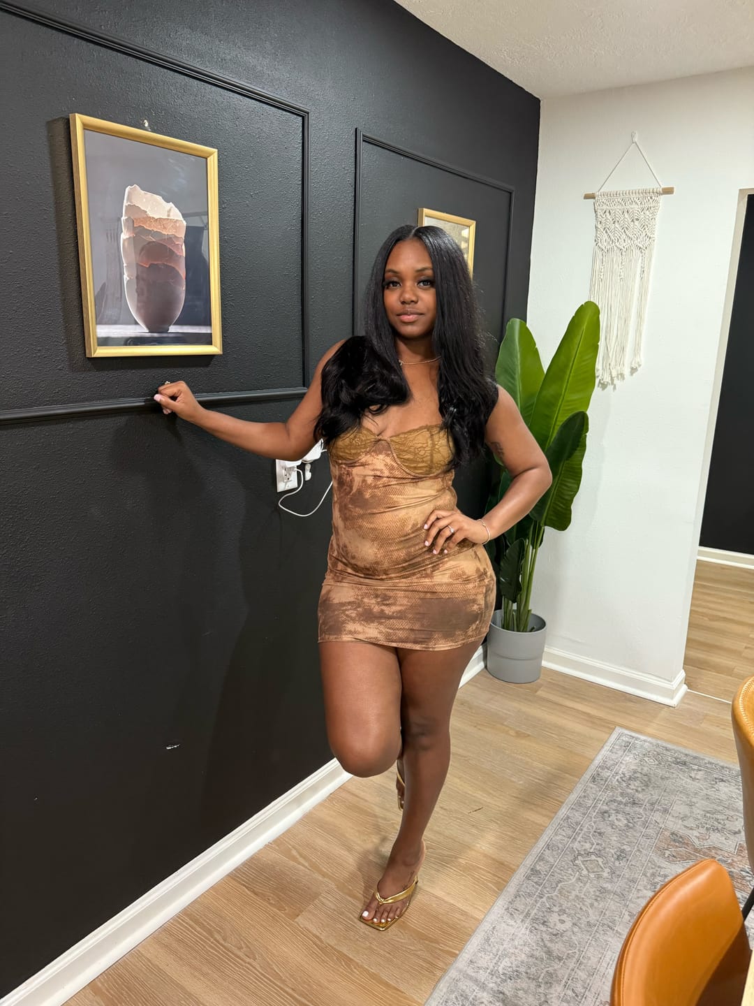 Customer photo review of Mula Print Mesh Underwire Bustier Mini Dress