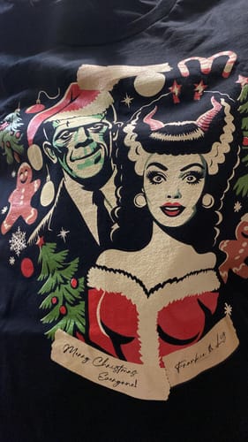 Customer photo review of Frankie & Liz Christmas Card T-Shirt