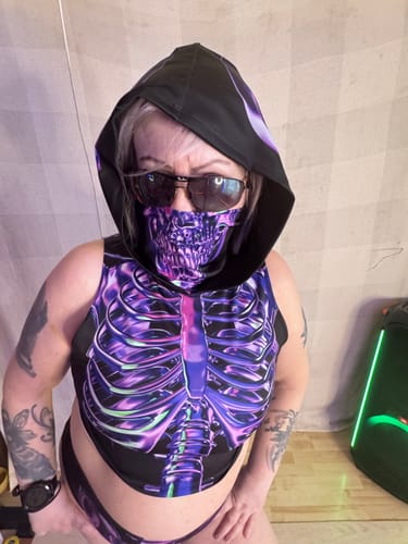 Customer photo review of Purple Skeleton Hooded Crop Top