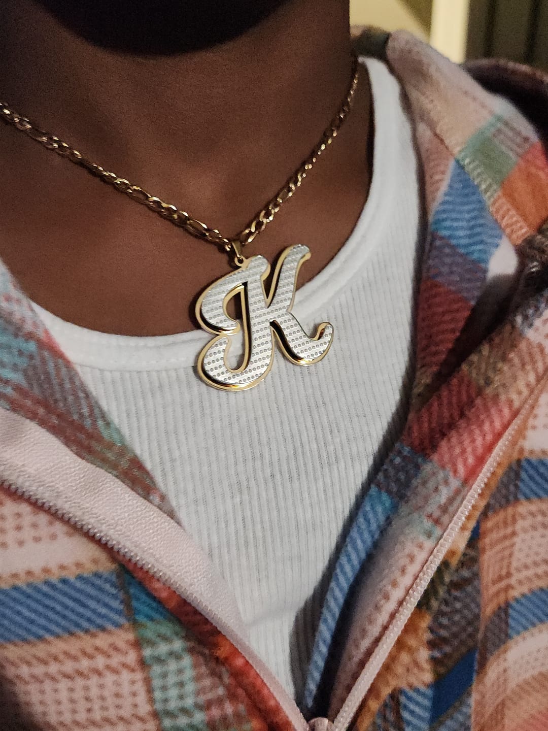 Customer photo review of Kids Double Plated Initial Necklace w/ Figaro Chain