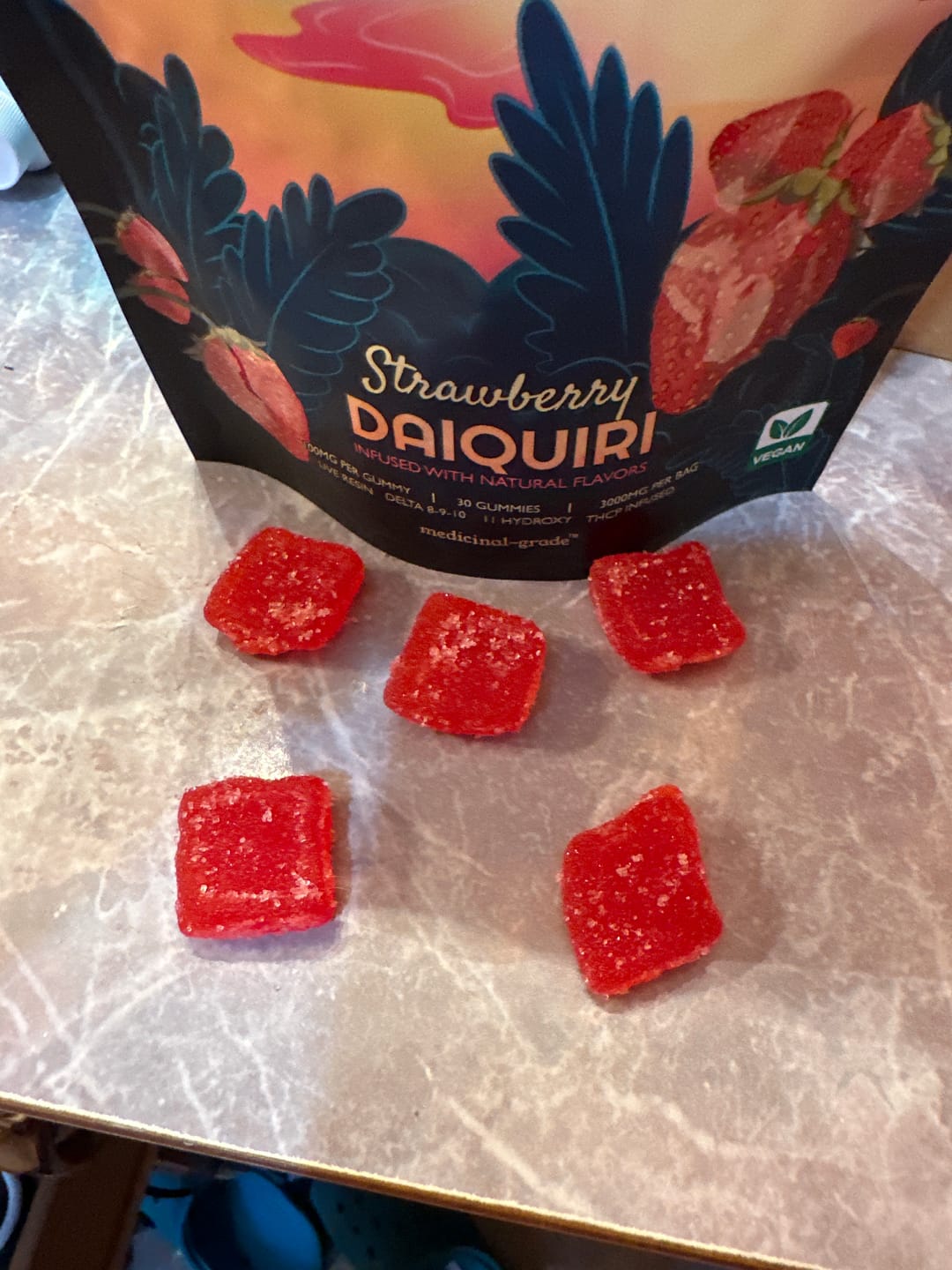 Customer photo review of Strawberry Daiquiri 3000mg THC Blend Vegan Gummies 30 Pack