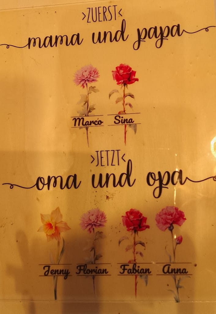 Customer photo review of Geburtstagsblumen Garten >Zuerst Mama Jetzt Oma< | Personalisiertes Acrylglas Muttertag