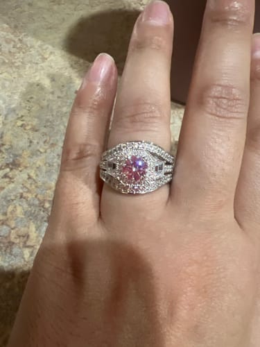 Customer photo review of Halo Art Deco CZ Ring Set in Sterling Silver