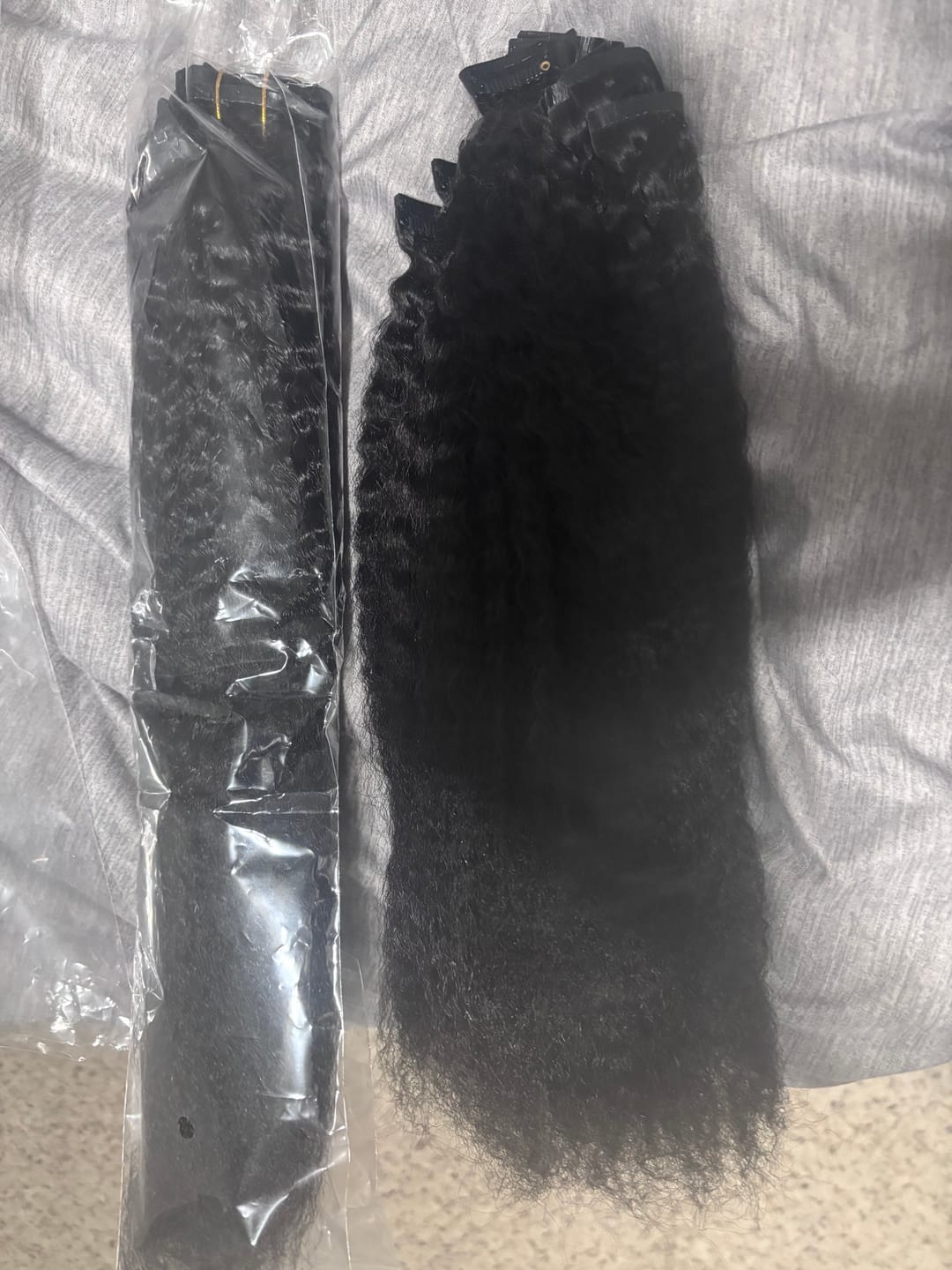 Customer photo review of Seamless Clip In Hair Extensions Kinky Straight